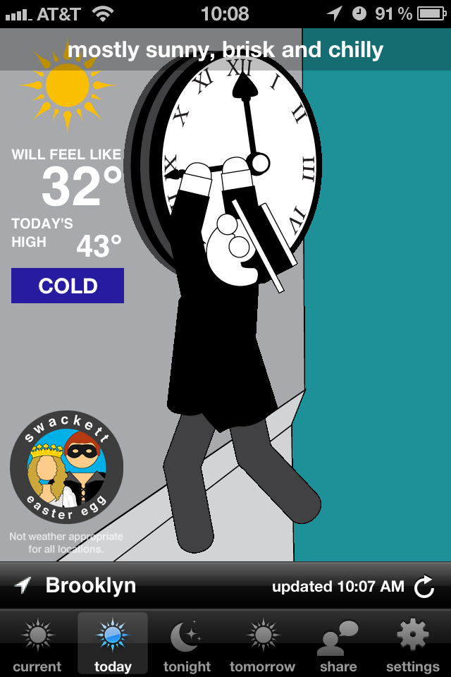 Swackett screenshot, showing a chilly day in Brooklyn